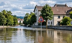 Rue inondée au bord de la rivière